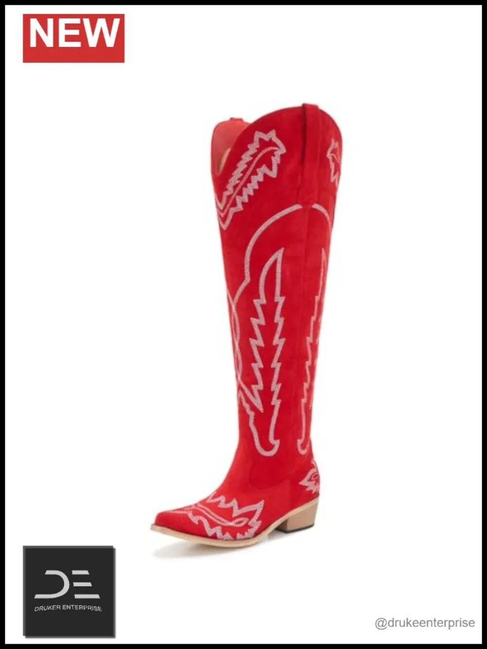 Over the Knee Western Cowboy Boots Wide Calf Plus Size Low Heel Snip Toe